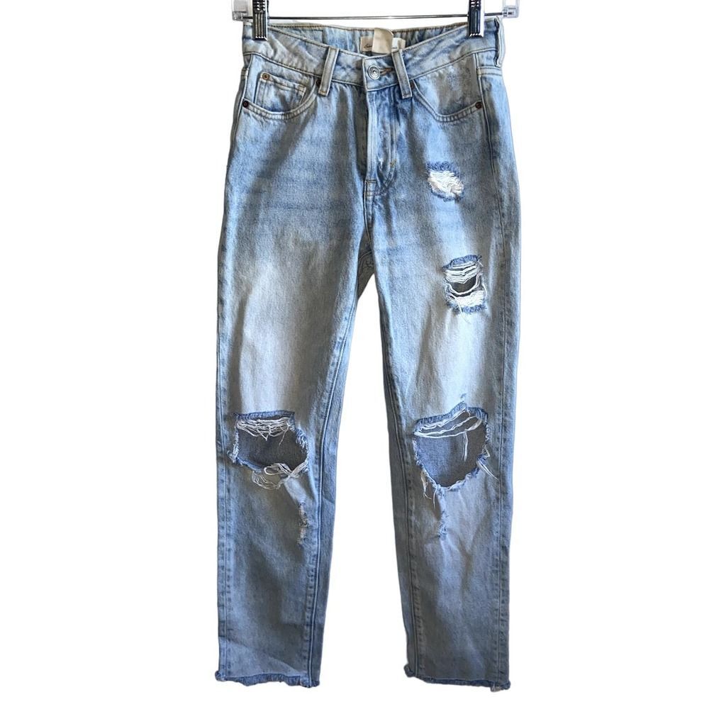 L.O.G.G. Women's Light Wash Mid Rise Heavily Distressed Jeans Button Fly Size 2